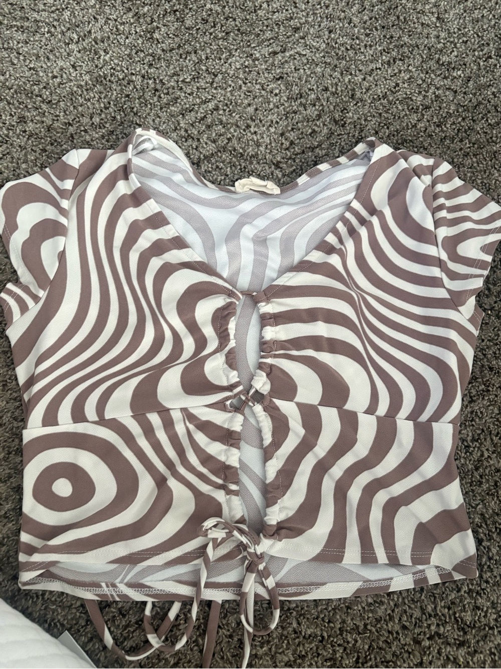 meraki Cream & Brown Swirl Tie-Front Crop Top